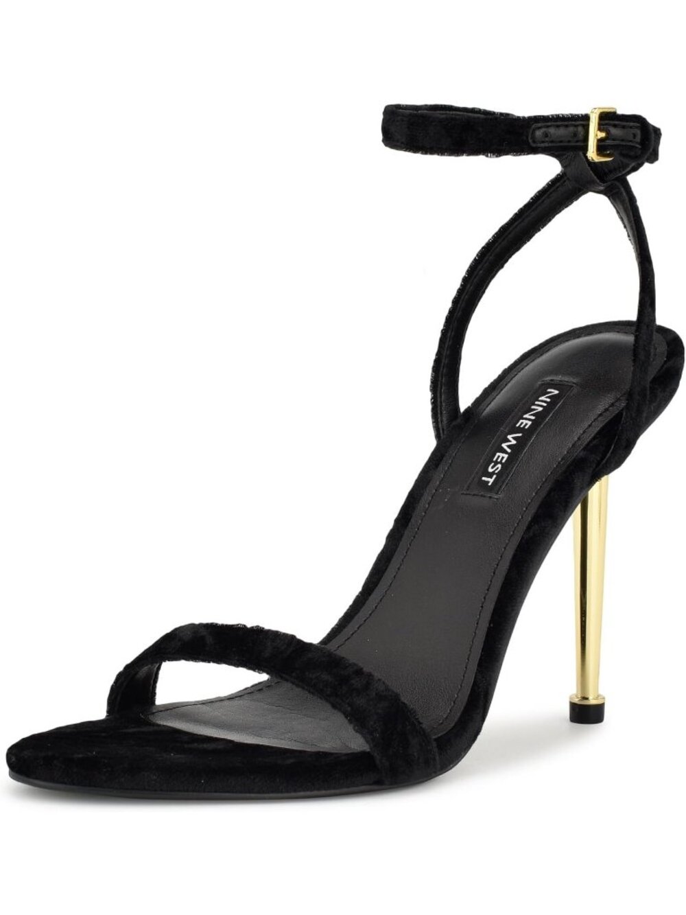 Women's Black Velvet Open Toe Ankle Strap Reina Lightweight Heel Sandal Shoes